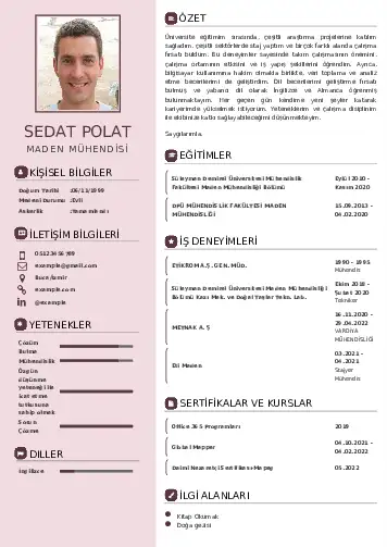 Maden Mühendisi Cv Örnekleri cv indir
